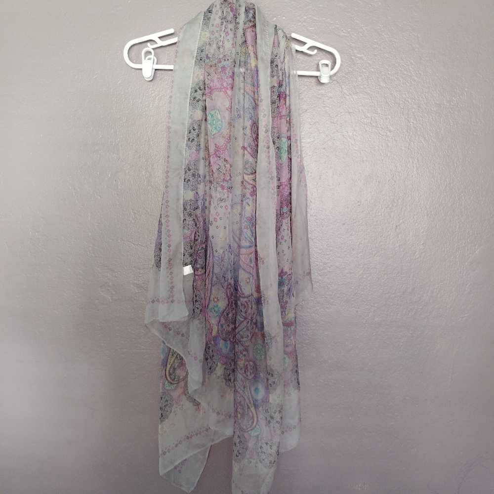 Silk Blend Lilac Paisley Scarf Sheer Romantic Fairy Boho Scarf